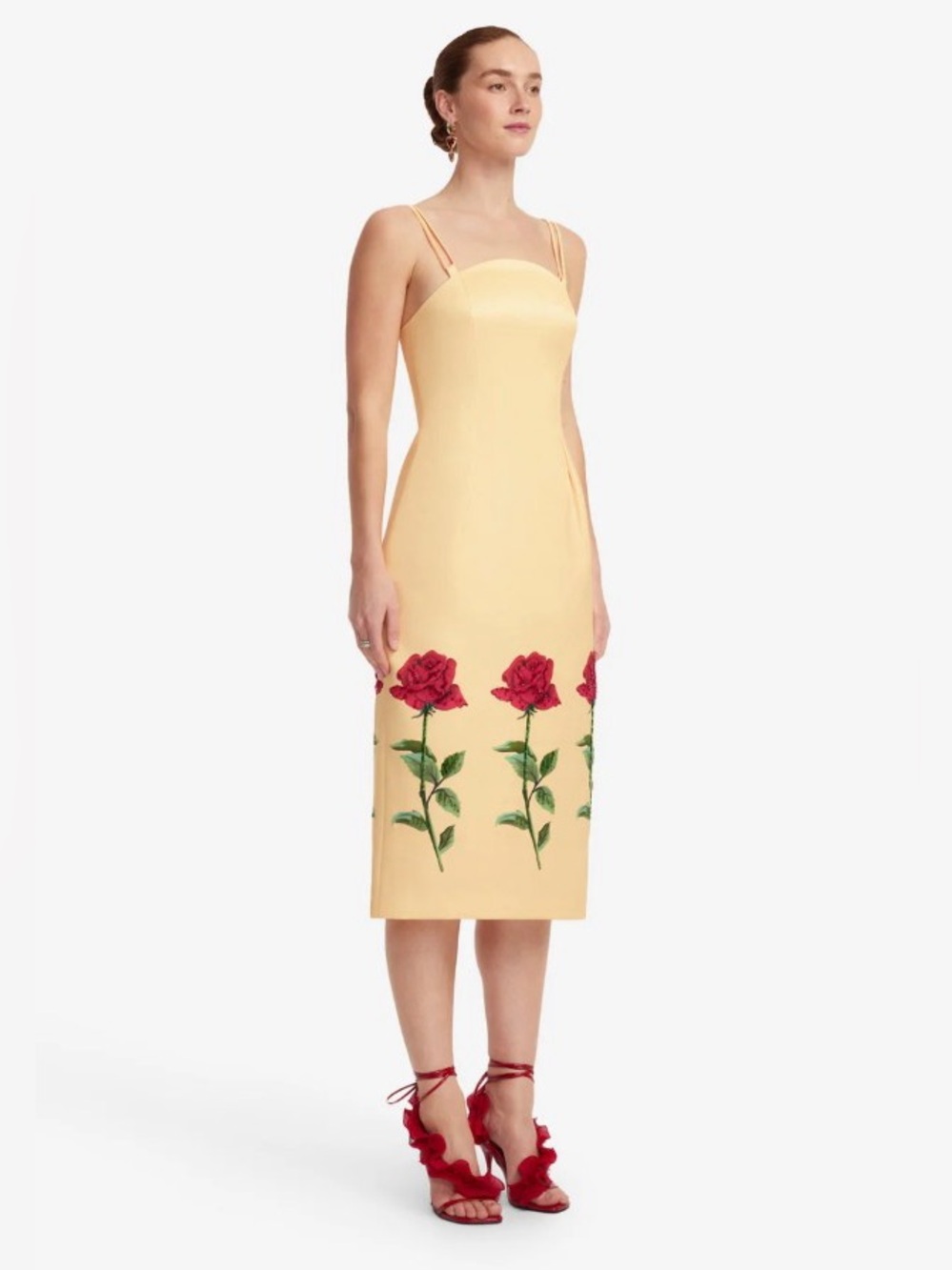Leo Lin Polina Butter Hand Embellished Red Rose Midi Dress AU8/US4 NWT - Picture 5 of 6